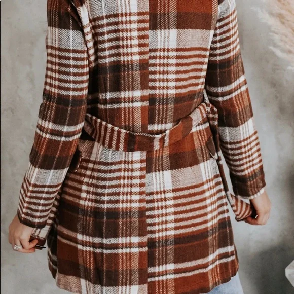 Plaid Brown Women's Coat - Picture 5 of 12